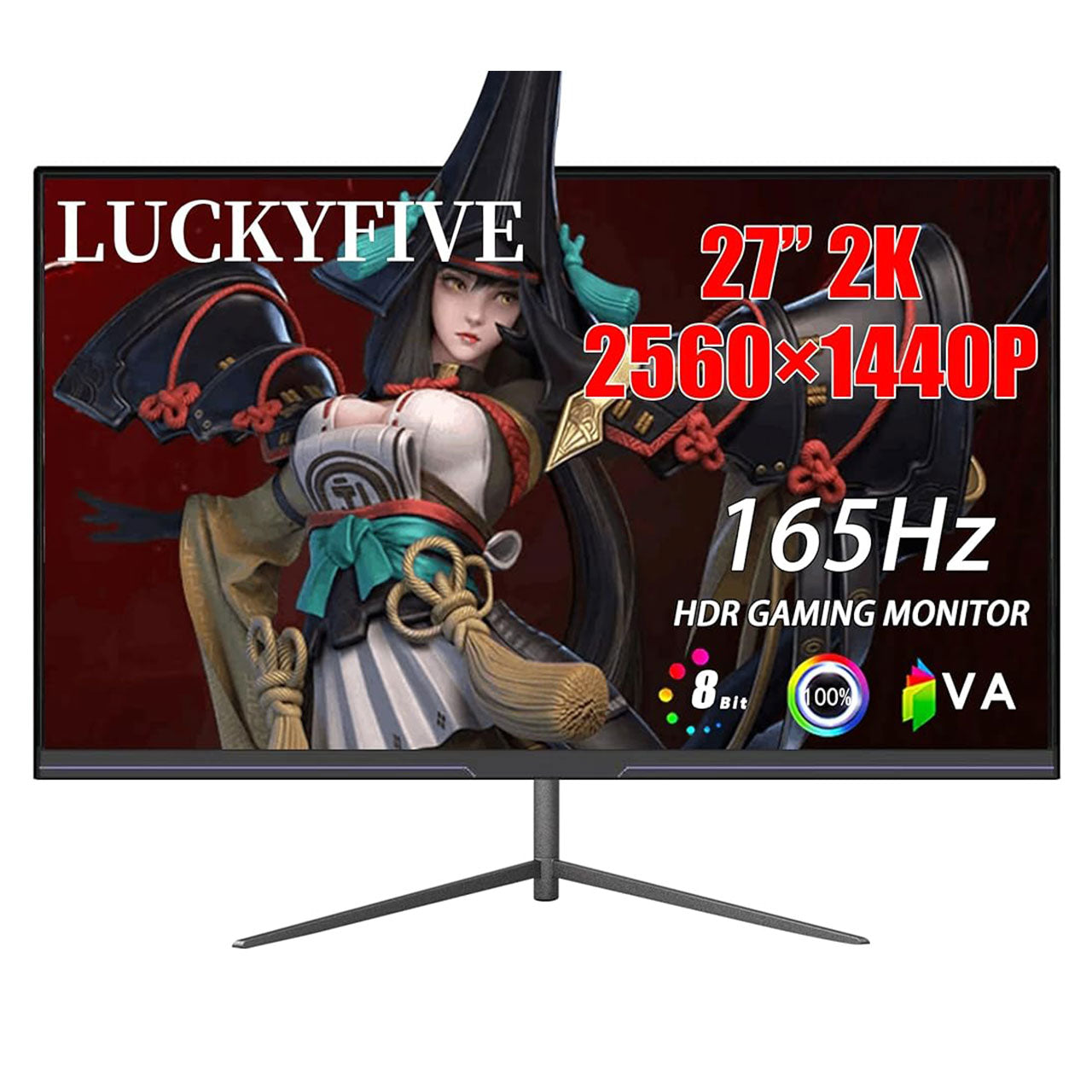 luckyfive 27 Inch 2560 x 1440 165Hz HDR Gaming Monitor with Built-in Speakers, VESA Mountable, Tilt Adjustment, Supports HDMI and DP Monitors Luckyfive 2K 165Hz Flat  