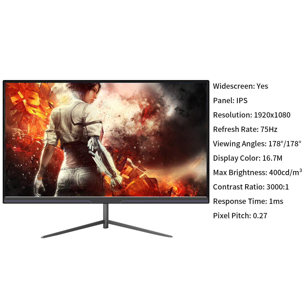 LUCKYFIVE 27 Inch 75Hz FHD 1080P Computer Monitor, IPS Panel, Support HDMI And VGA, 3-Sided Border-Less Monitors Luckyfive   