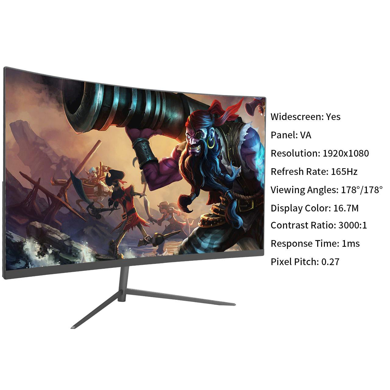 LUCKYFIVE 27 Inch 1K 165Hz 99%sRGB 1920 x1080P Curved Gaming Monitor with 178° Wide Viewing Angle, Built-in Speakers, Support HDMI and DP, VESA Mountable Monitors Luckyfive   