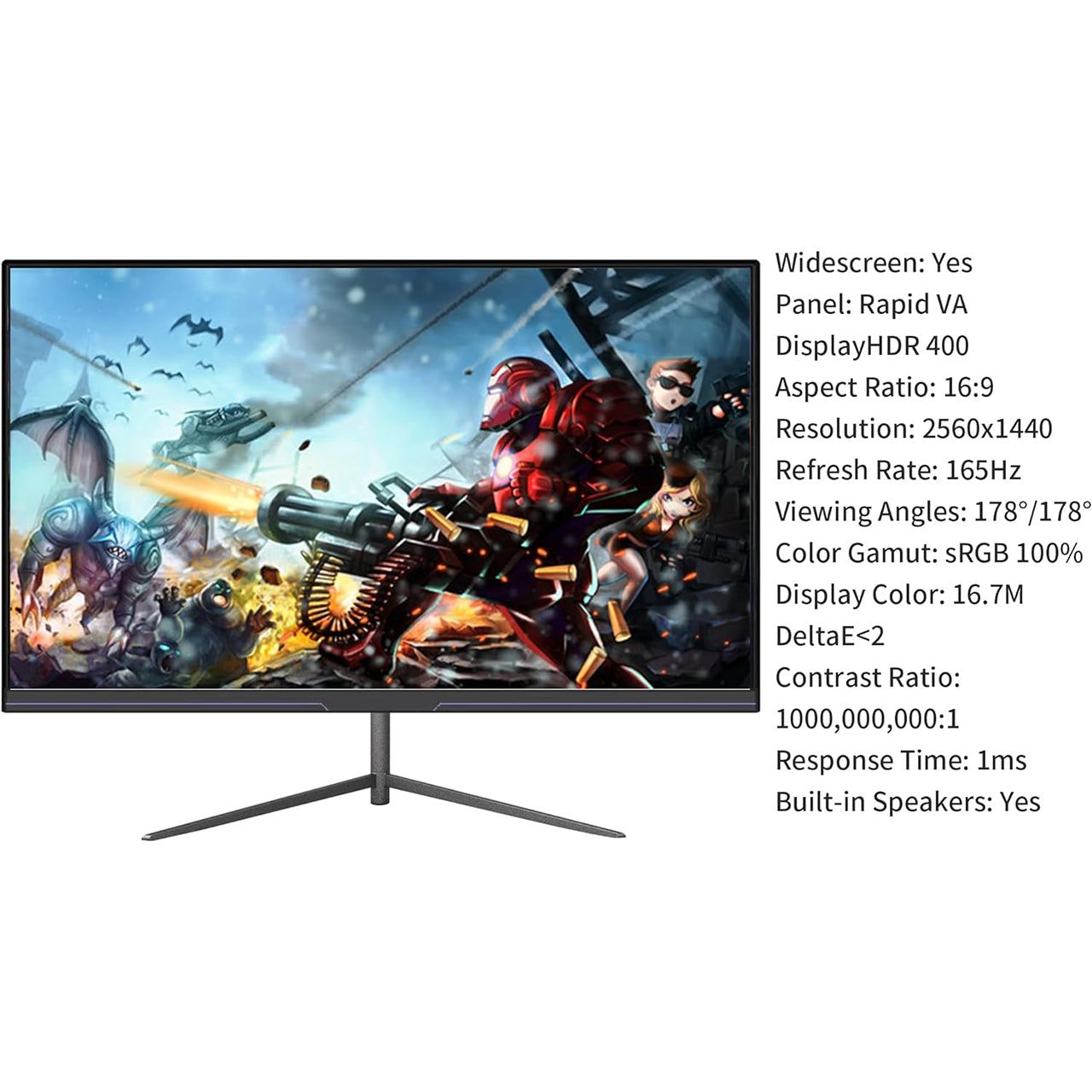 luckyfive 27 Inch 2560 x 1440 165Hz HDR Gaming Monitor with Built-in Speakers, VESA Mountable, Tilt Adjustment, Supports HDMI and DP Monitors Luckyfive   