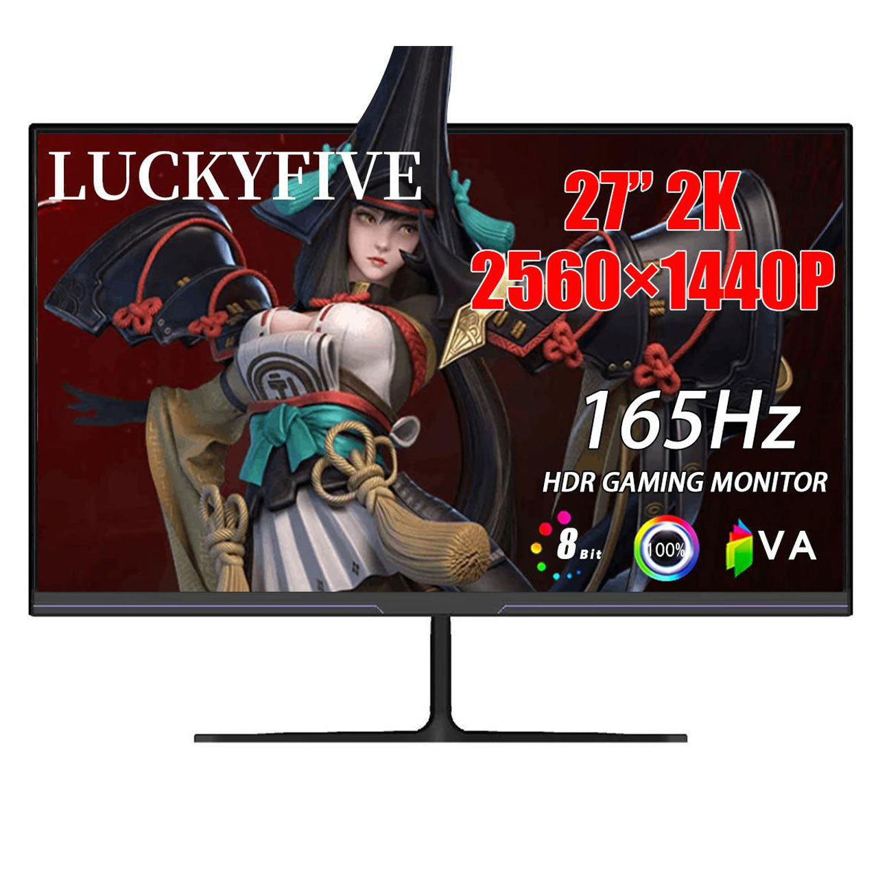 LUCKYFIVE 27'' 2K 165Hz HDR Gaming Monitor, 2560 x 1440P VA Display With Built-in Speakers, 178° Wide Viewing Angle, Support HDMI And DisplayPort, VESA Mountable Monitors Luckyfive   