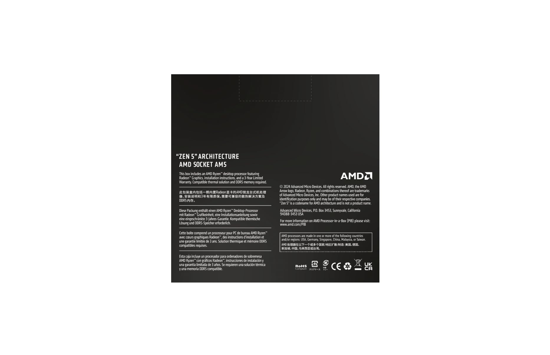 AMD Ryzen 5 9600X 6-Core, 12-Thread Processor Dual Channel DDR5-5600MHz  3.9GHz 65W Suitable for AM5 interface(X670E, X670, B650E, B650, A620) Electronics AMD   