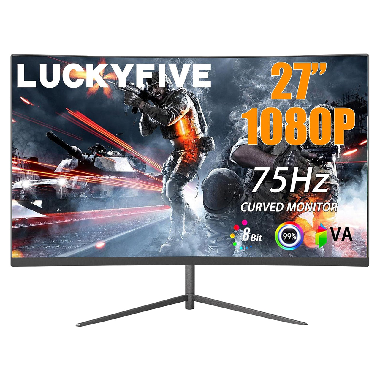 luckyfive 27 Inch 2560 x 1440 165Hz HDR Gaming Monitor with Built-in Speakers, VESA Mountable, Tilt Adjustment, Supports HDMI and DP Monitors Luckyfive 1K 75Hz Curved  