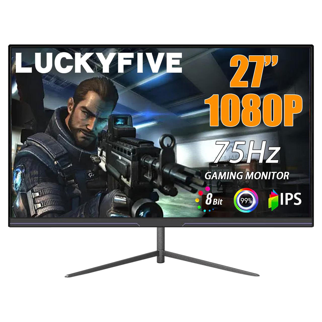 LUCKYFIVE 27 Inch 75Hz FHD 1080P Computer Monitor, IPS Panel, Support HDMI And VGA, 3-Sided Border-Less Monitors Luckyfive   