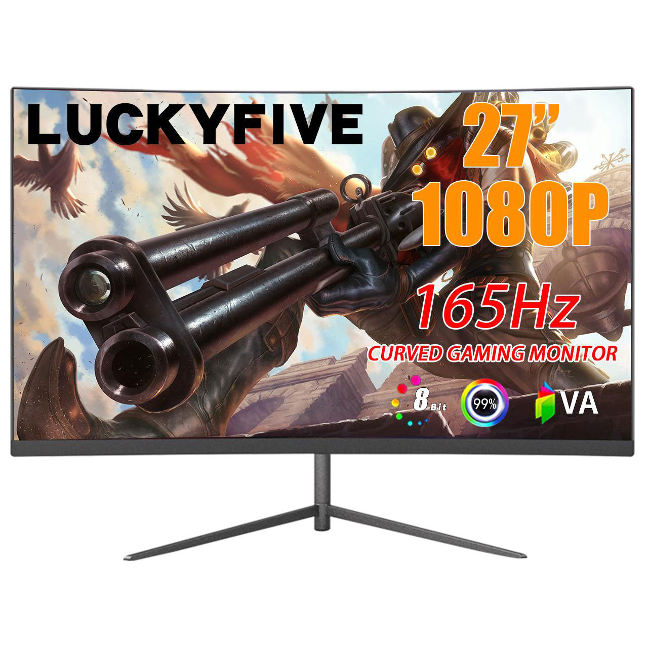 LUCKYFIVE 27 Inch 1K 165Hz 99%sRGB 1920 x1080P Curved Gaming Monitor with 178° Wide Viewing Angle, Built-in Speakers, Support HDMI and DP, VESA Mountable Monitors Luckyfive   