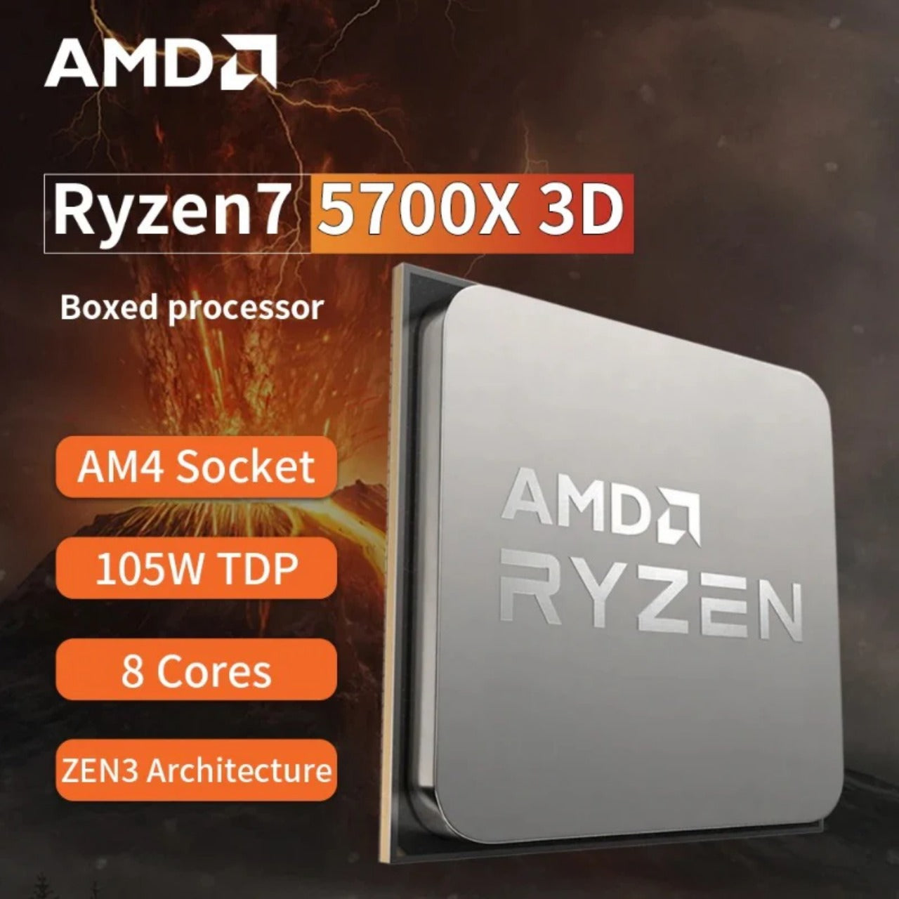 New AMD Ryzen 7 5700X3D-R7 5700X3D 5000 Series 8-Core 4.1 GHz Socket AM4 Thread CPU Processor R7 5800x3d New But Without Fan  AMD   