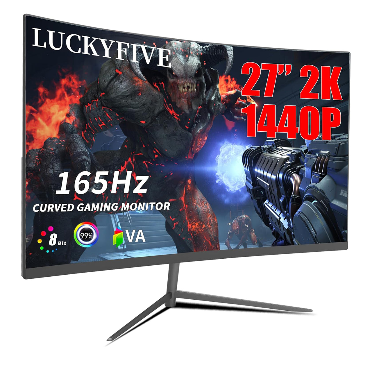 luckyfive 27 Inch 2560 x 1440 165Hz HDR Gaming Monitor with Built-in Speakers, VESA Mountable, Tilt Adjustment, Supports HDMI and DP Monitors Luckyfive 2K 165Hz Curved  