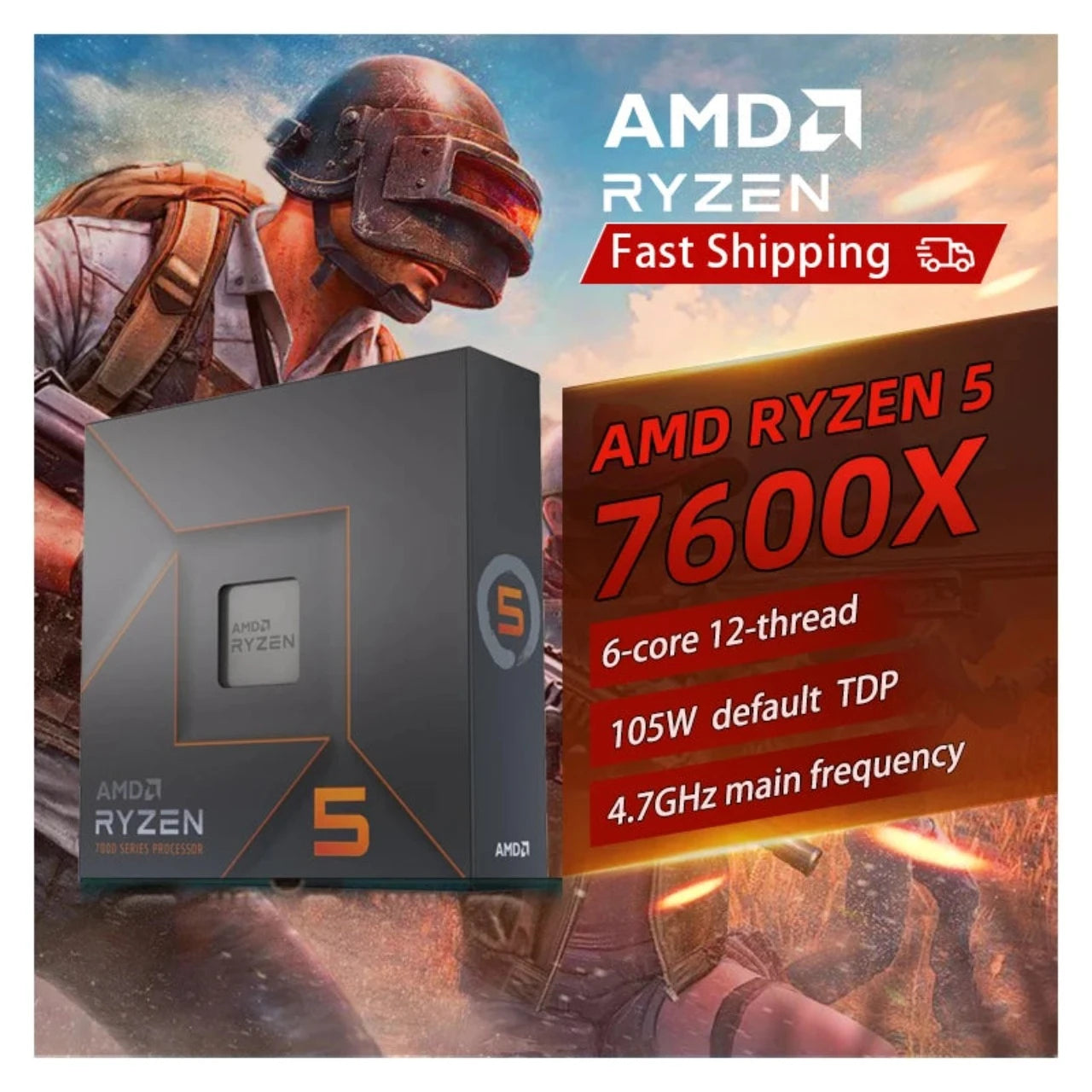 AMD RYZEN 5 7600X Box Version 100% Brand New CPU Gaming Processor AMD R5 7600X 6-Core 12-Thread 5nm 38M Socket AM5 Original Box  AMD   