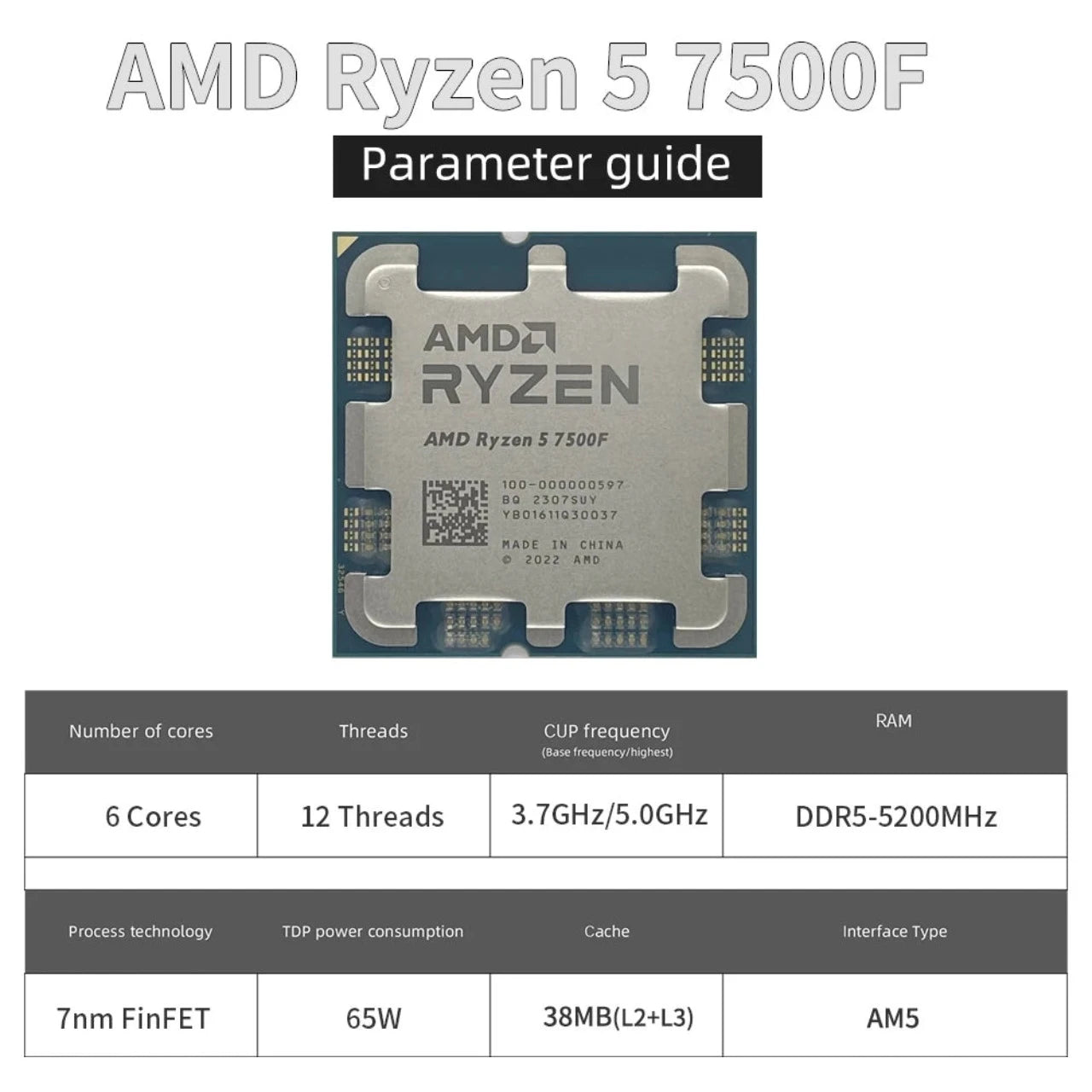 AMD Ryzen 5 7500F R5 7500  CPU Processor  AMD   