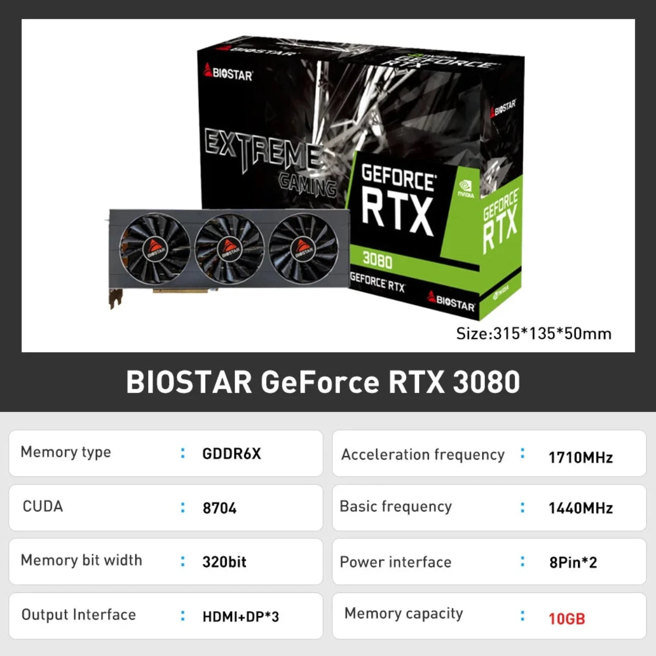 BIOSTAR RTX 3080 New Graphic Card Gaming BIOSTAR RTX 3080 10GB  