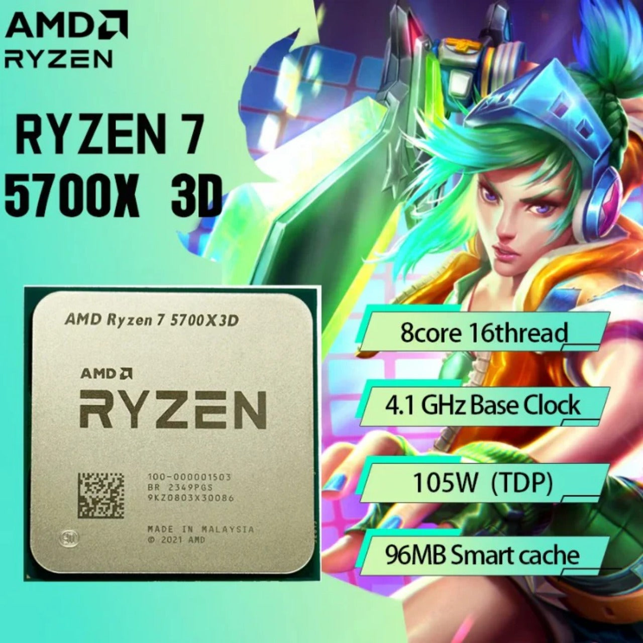 New AMD Ryzen 7 5700X3D-R7 5700X3D 5000 Series 8-Core 4.1 GHz Socket AM4 Thread CPU Processor R7 5800x3d New But Without Fan  AMD   